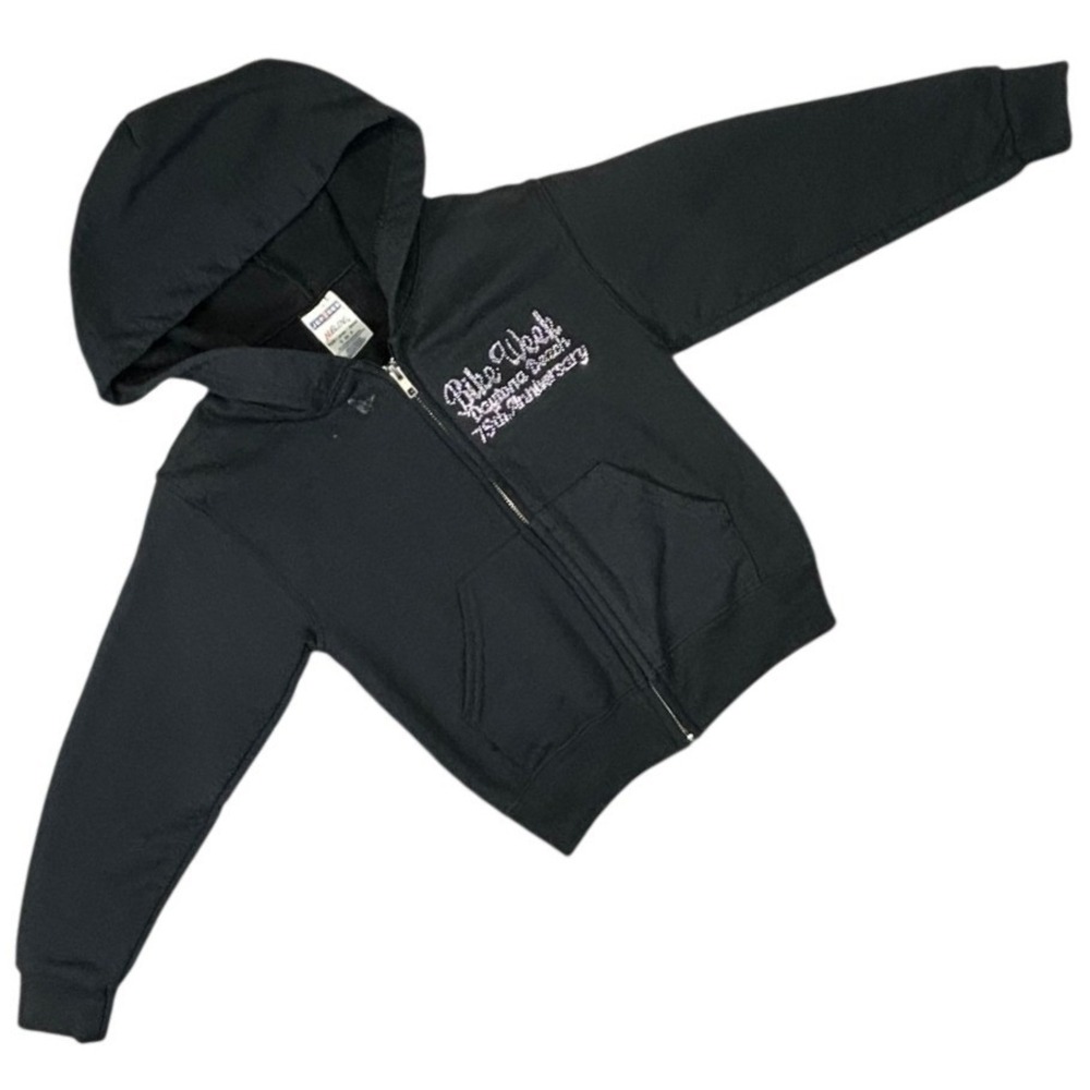 Jerzees Youth Black Daytona Bike Week‎ 75th Anniversary Rhinestone Zip Hoodie S